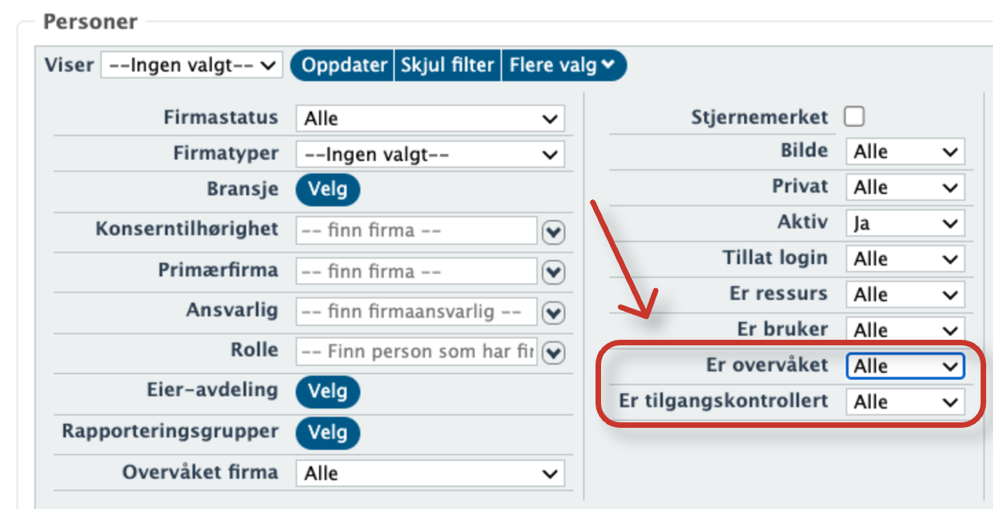Nye filtre i personlisten i Visena